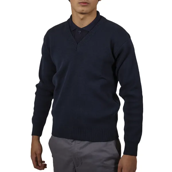 Sweter con escote en V color azul